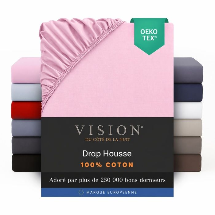 Vision - Drap housse Rose - 90x190cm - 100% coton