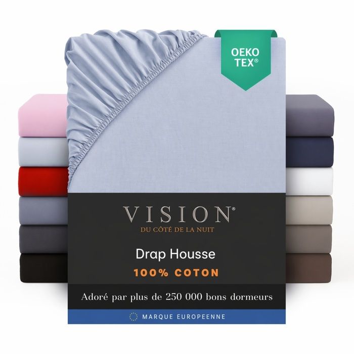 Vision - Drap housse Gris Perle - 90x190cm - 100% coton