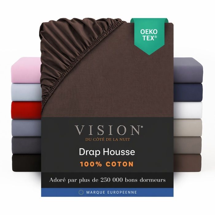 Vision - Drap housse Chocolat - 140x190cm - 100% coton