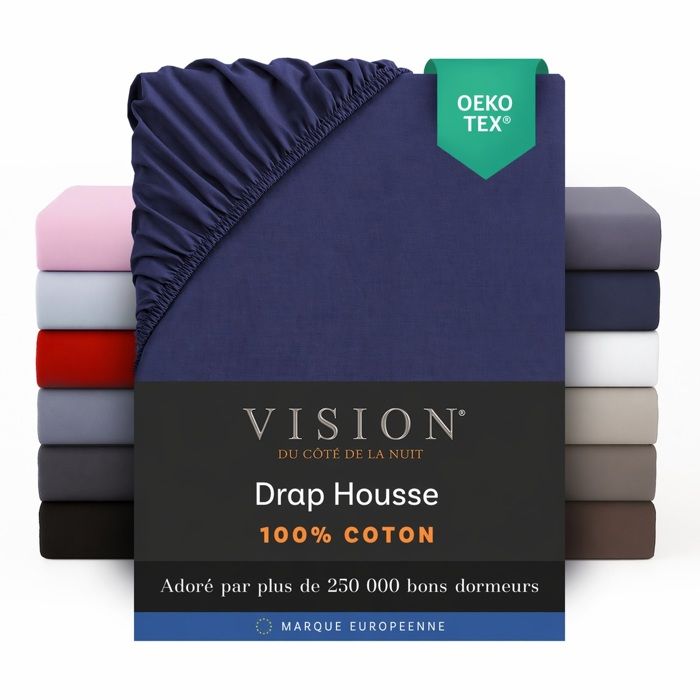 Vision - Drap housse Marine - 140x190cm - 100% coton
