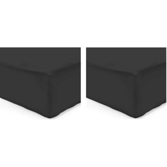 Vision Pack De 2 Draps Housse 100 Coton 180x200 Cm Noir Achat Vente Drap Housse Cdiscount