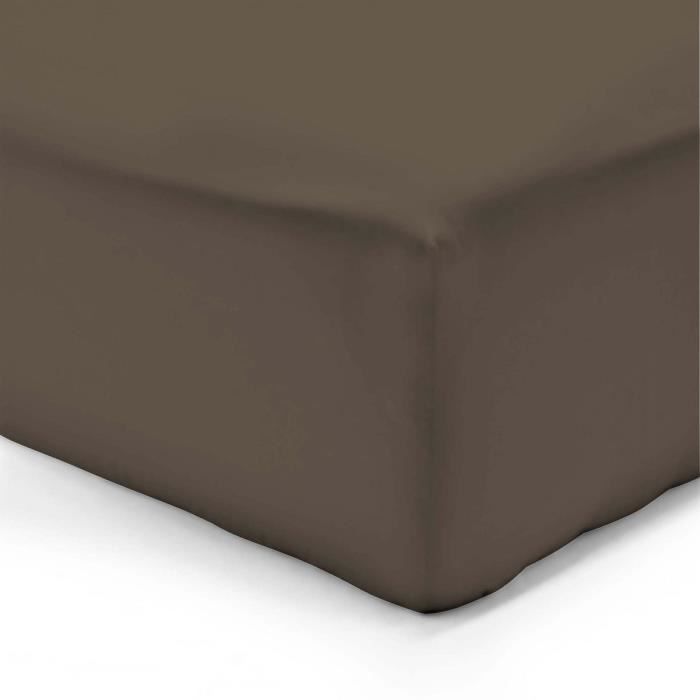 Vision - Drap housse Chocolat - 200x200cm - 100% coton