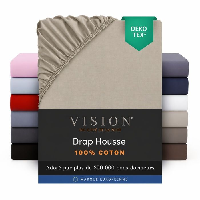 VISION Drap housse 100% coton - 200x200 cm - Mastic