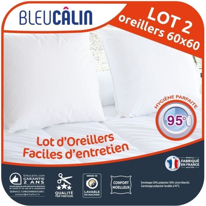 mak Lot de 2 protège-oreillers matelassés avec fermeture éclair Blanc 50 x 75 cm