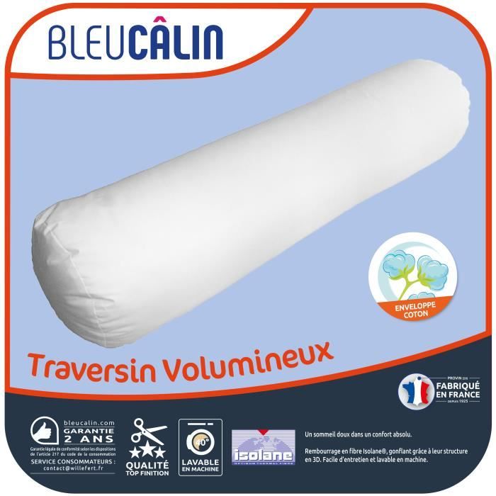 BLEU CALIN Traversin volumineux en coton 140 cm blanc