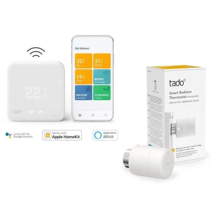 Tado Thermostat Connecté et Intelligent Sans Fils Kit V3+ avec une Tete  Thermostatique intelligente - Cdiscount Bricolage