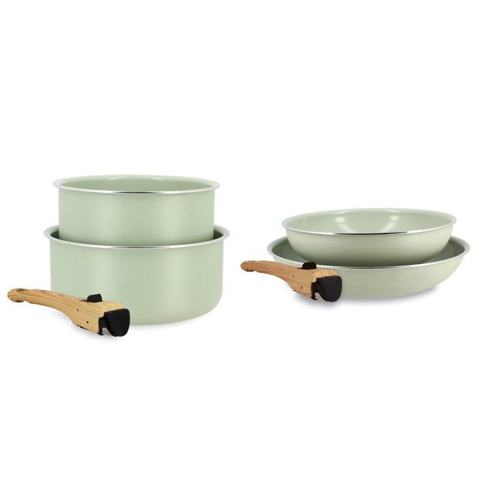 Batterie de cuisine Menastyl Colorama 6 pièces 2 poignées incluses Revêtement céramique Touts feux dont induction Céladon
