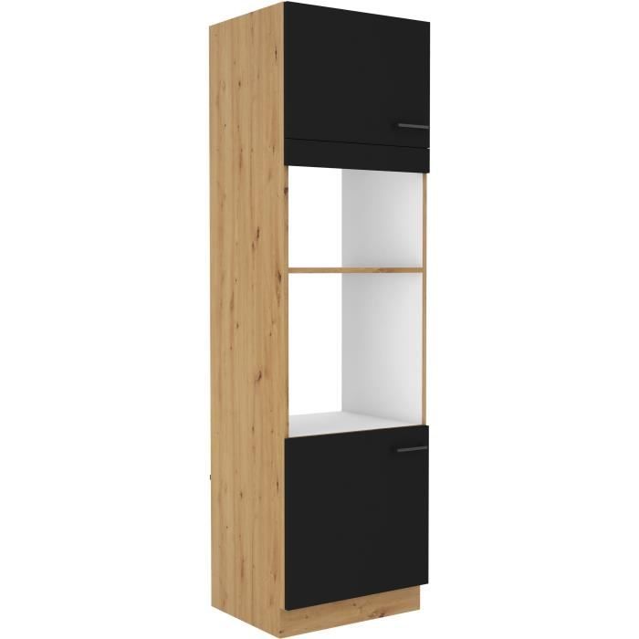 MODENA - Colonne four micro-ondes - 2 portes - 60 x 57 x 210 cm - Chêne artisan / Noir mat
