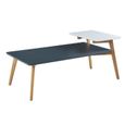 ALEXANDRA Table basse vintage en bois chêne massif et MDF laqué gris et blanc satiné - L 125 x l 60 cm-2