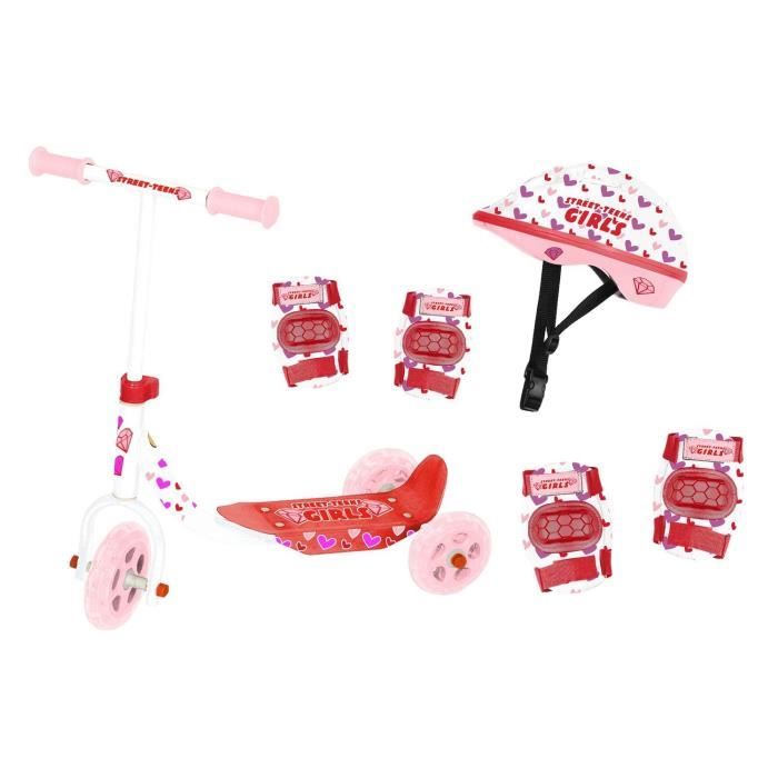 Set De Protection Fille Avec Casque, Coudières Et Genouillères - Taille 50-56 Cm, Rose, Pour Vélo, Roller, Trottinette