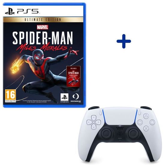 Pack PS5 : Manette PS5 DualSense Blanche/White - PlayStation Officiel + Marvel’s Spider-Man: Miles Morales Ultimate Edition PS5