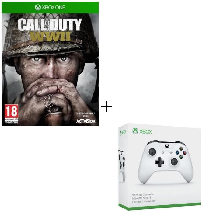 Pack Xbox One : Call of Duty World War II + Manette sans fil Xbox One  blanche compatible PC - 