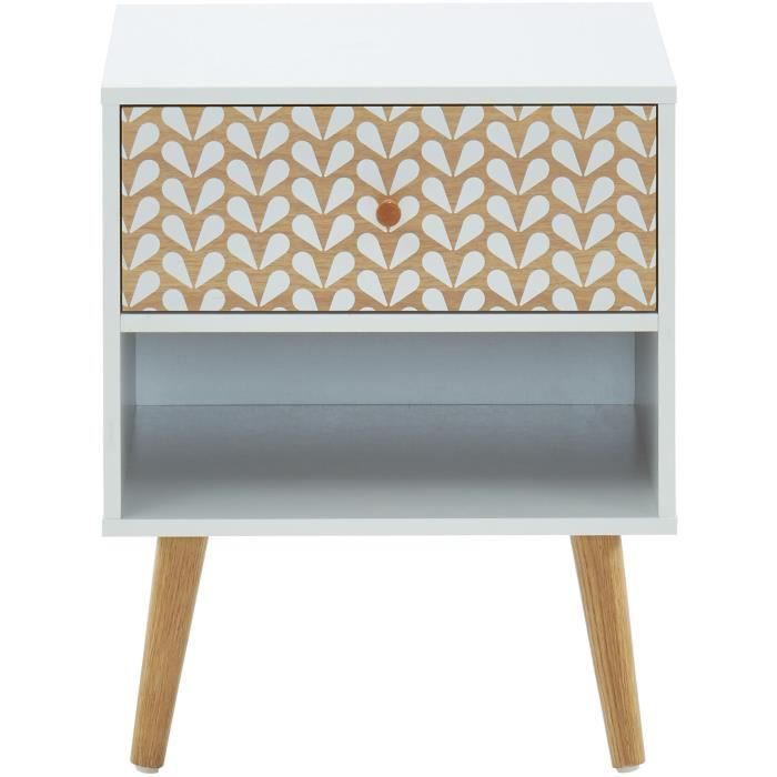CAPUCINE Table de chevet - Blanc et chêne - L 40 x P 33 x H 49cm