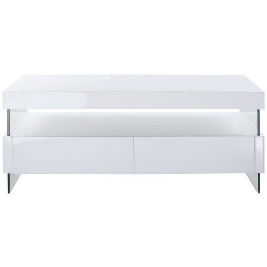 SEZANNE Table basse avec LED style contemporain laqué blanc brillant - L 120 x l 60 cm