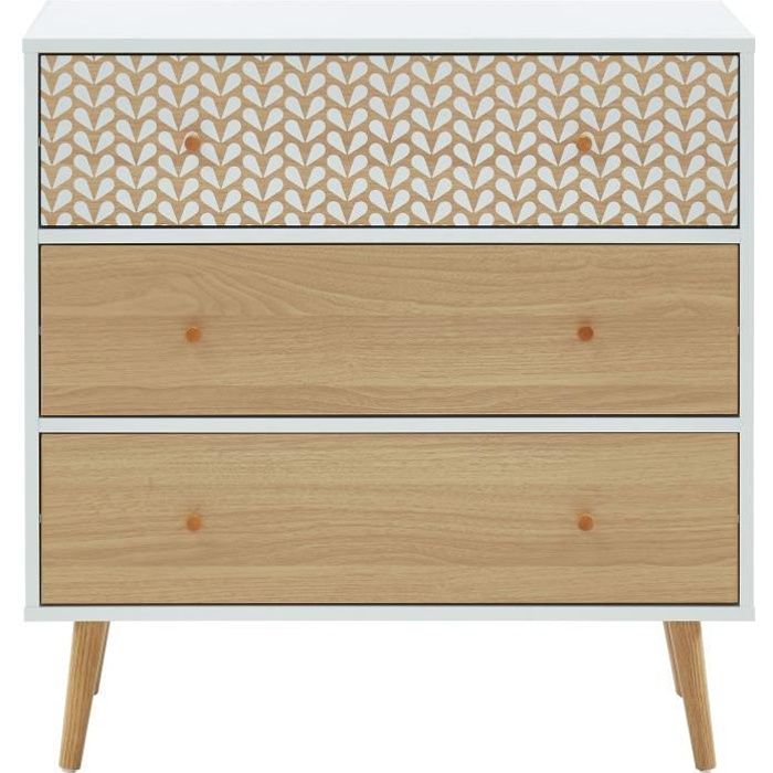 Commode 4 Tiroirs HAIDA BAÏTA 80cm - Effet Chêne & Rotin, Style Naturel & Bohème