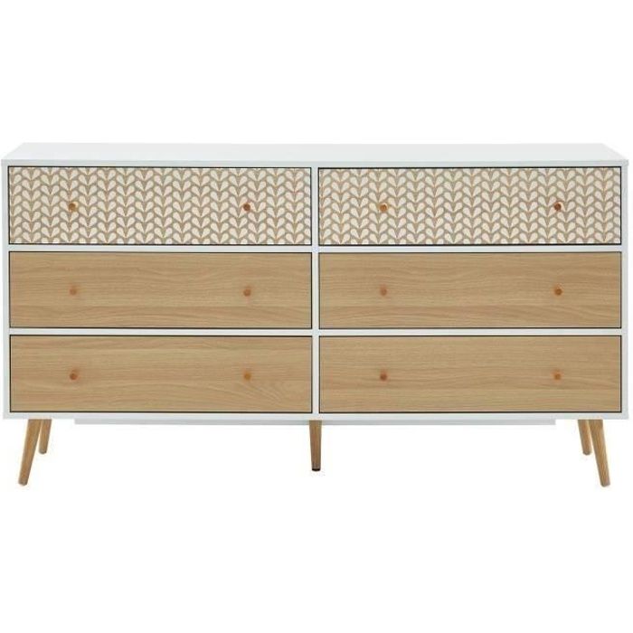 Commode - BAÏTA - Gamme CAPUCINE - Blanc et effet chêne - L 150 x P 39 5 x H 80 cm Commode - BAÏTA - Gamme CAPUCINE - Blanc et effet chêne - L 150 x P 39 5 x H 80 cm