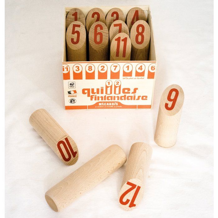 Jeu de quilles finlandaises MECABOIS MECQUILLE16 12 quilles maillet et boule Bois naturel marquages rouges Neuf - vue 4
