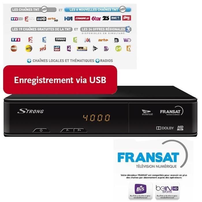 STRONG SRT7408 Décodeur TNT Satellite Avec Carte TNTSAT - HD - Enregistrement USB - Noir