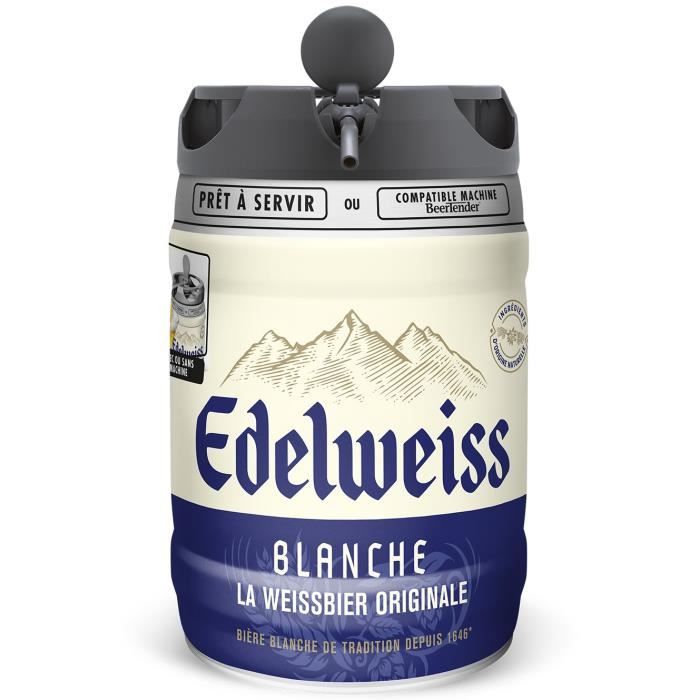 Edelweiss Bière blanche aromatisée aux herbes de montage Fût 5L compatible Beertender
