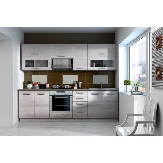 LASSEN Meuble hotte de cuisine L 60 cm - Décor chêne clair Sonoma