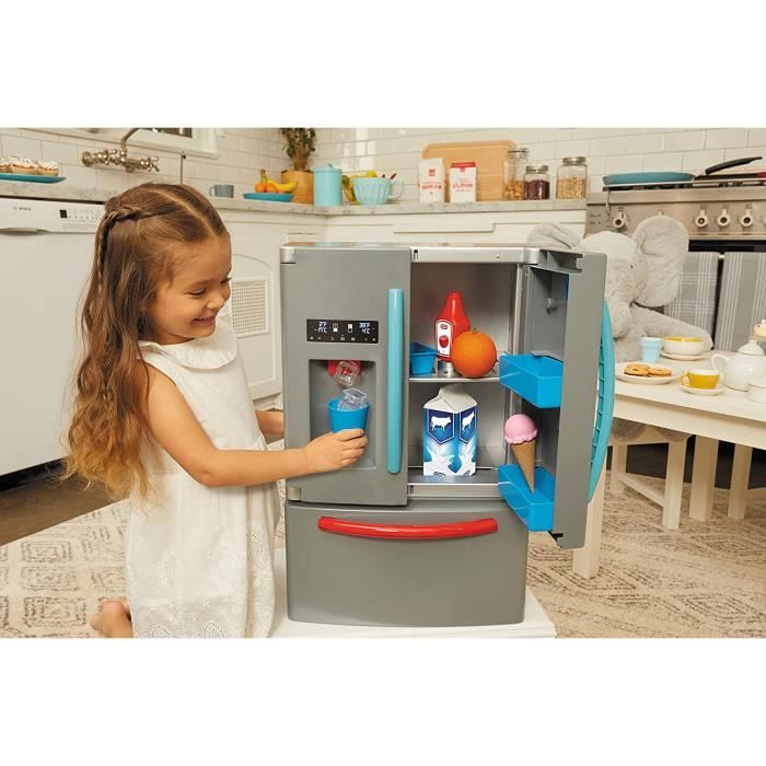Frigo Jouet Pour Enfants 3 Ans Et + - Avec Glaçons, Sons Réalistes, Ustensiles Et Aliments Jouets (Blanc) - 7