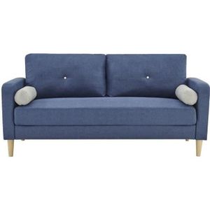 Canapé 3 places + 2 coussins - Tissu Bleu - L 175 x P 80 x H 85 cm - COPENHAGUE