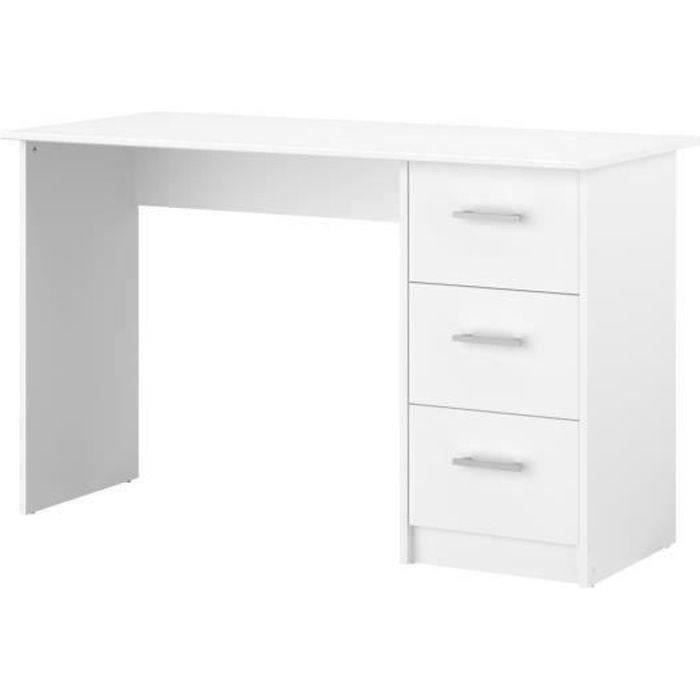 Bureau droit 3 tiroirs - Panneaux de particules - Décor Blanc - Scandinave - L 121 x P 55 x H 74 cm 