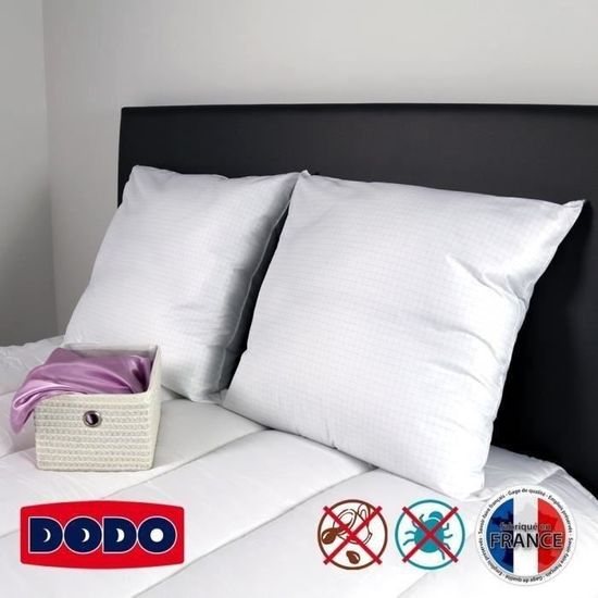 Dodo - Lot de 2 oreillers DODO anti allergies - 65x65 cm - ACTI PLUS II -  Coussin de chaise - Rue du Commerce