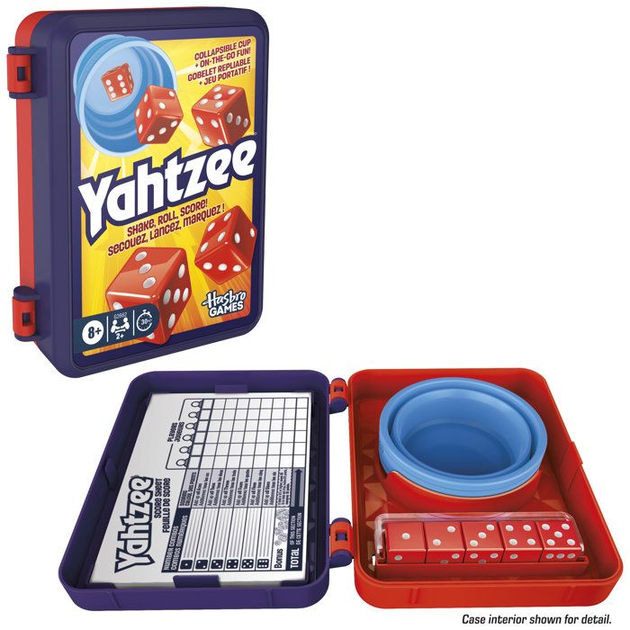 Yahtzee refresh jeu de dés gobelet repliable et boîtier de rangement jeu familial pour enfants ados et adultes dès
