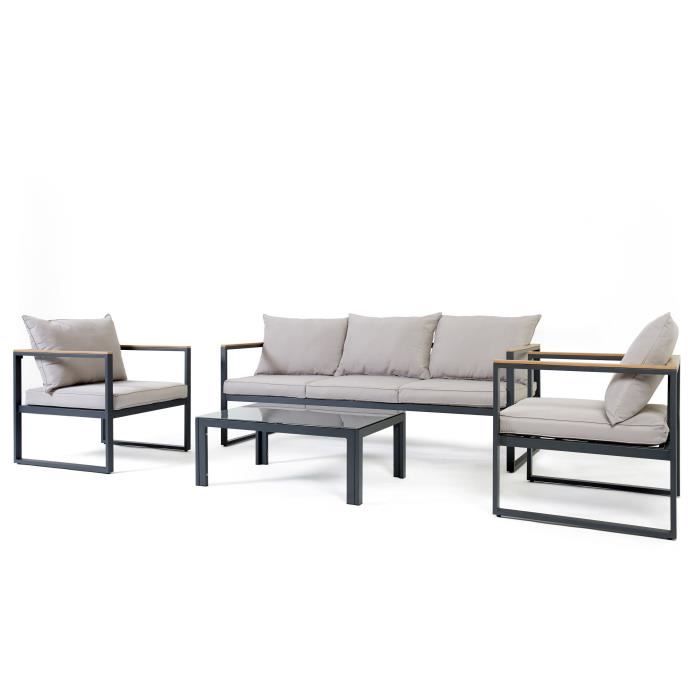 Salon De Jardin Banquette 3 Places 2 Fauteuils Et Table Basse En
