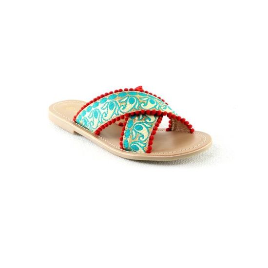 Tongs Cuir Mellow Yellow - Taille 39 (US7), Motifs Colorés - Cuir Pleine Fleur - Occasion Très Bon état