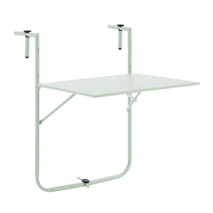Table de balcon rabattable - Acier - 60 x 75 x 82-92 cm - Vert