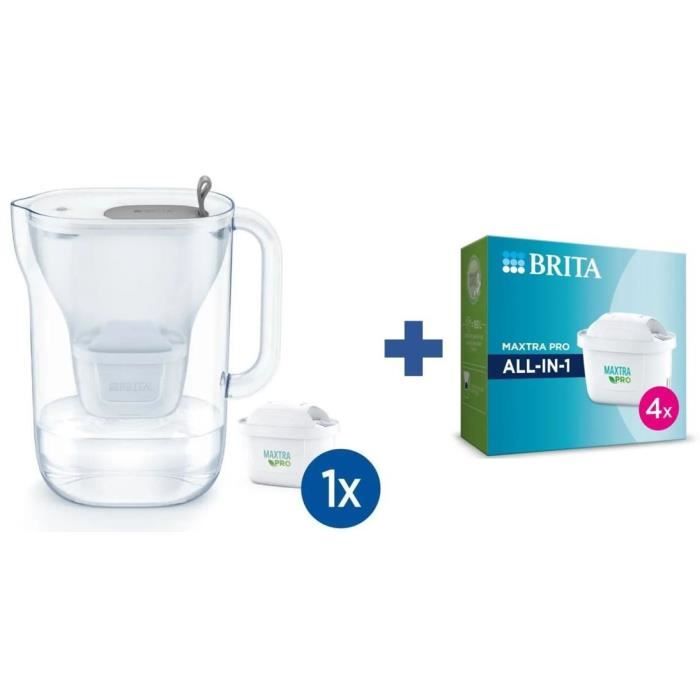 Carafe style grise BRITA + Pack de 4 cartouches MAXTRA PRO All-In-1
