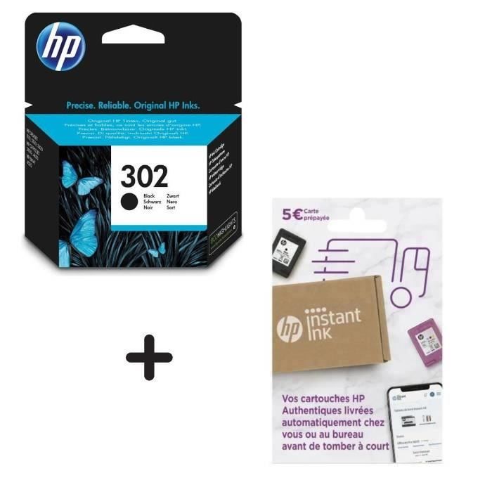 HP 302 Cartouche d'encre noire authentique (F6U66AE) pour HP DeskJet  2130/3630 et HP OfficeJet 3830 + Carte Instant Ink - Cdiscount Informatique