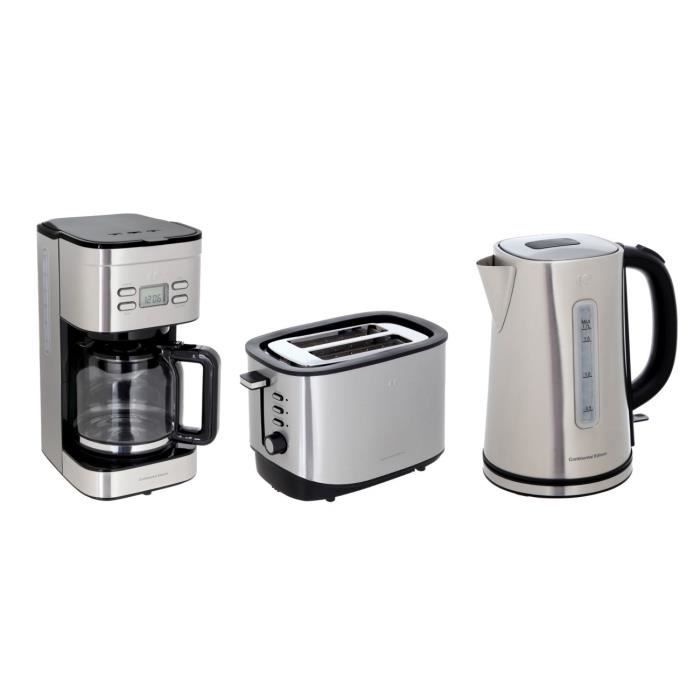 Pack CONTINENTAL EDISON : Cafetière filtre programmable CF12TIX + Bouilloire B17IX + Grille-pain GP2