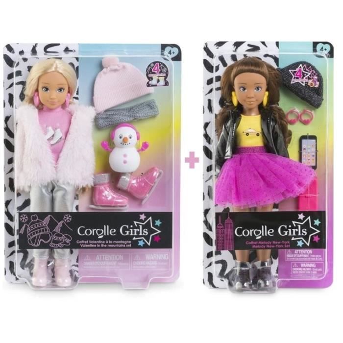 Lot 2 poupées Valentine et Mélody COROLLE GIRLS - Poupée mannequin 28 cm - 4 accessoires (par poupée) - Dès 4 ans