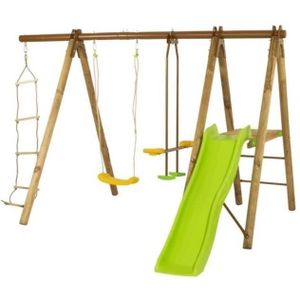 BALANÇOIRE - PORTIQUE Portique bois et métal - 1,90m - 1 balançoire, 1 f