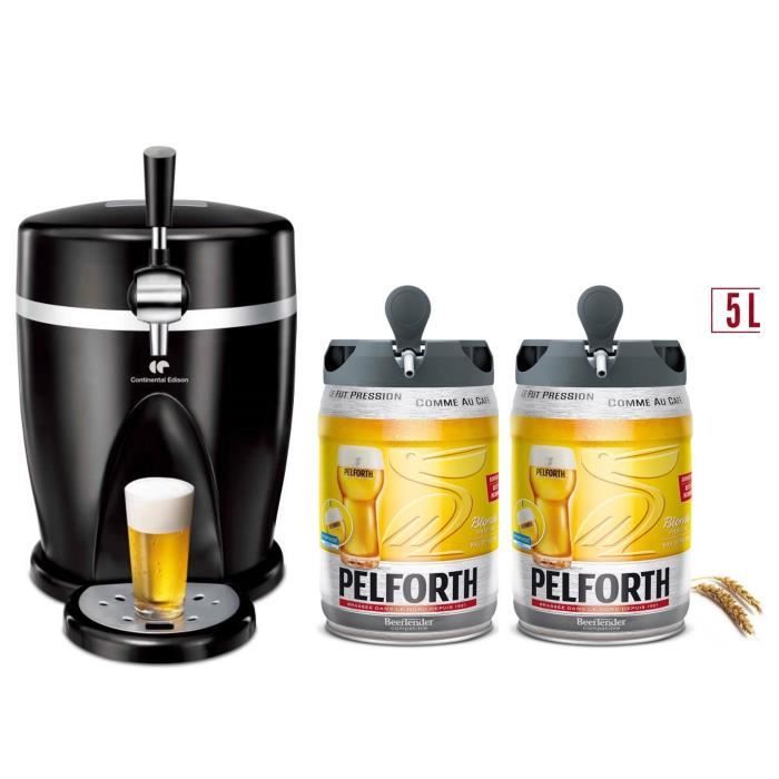 CONTINENTAL EDISON Tireuse à bière Noir + PELFORTH 2 Fûts de Bière Blonde  Compatible Beertender - 5 L - La cave Cdiscount