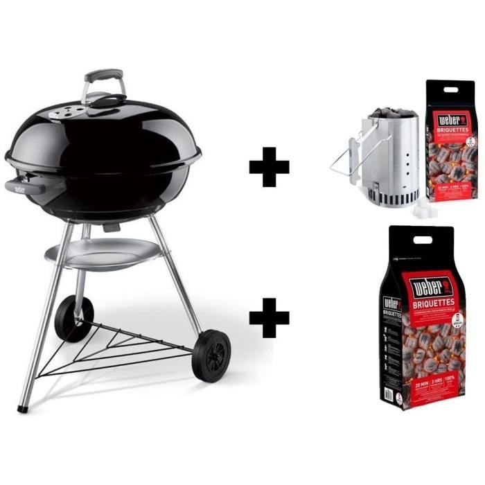 BBQ WEBER Compact Kettle 57 cm - Noir + Sac briquettes + Kit cheminée