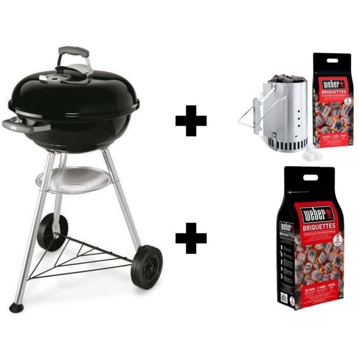 BBQ WEBER Compact Kettle 47 cm - Noir + Sac briquettes + Kit cheminée