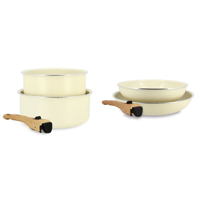 Batterie de cuisine MENASTYL Colorama Aluminium 2 poêles + 1 poigné Coloris crème - vue 2