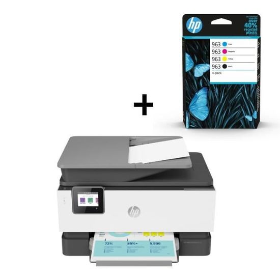 HP Imprimante tout-en-un jet d'encre couleur - OfficeJet Pro 9012e + Pack HP 963 (6ZC70AE) noir et trois couleurs