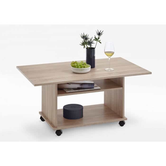 table basse - fmd - azur - style contemporain - décor chêne - 2 étagères