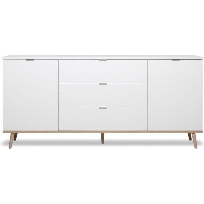 GÖTEBORG Buffet bas - Style scandinave - Décor chêne et blanc - L 180 cm