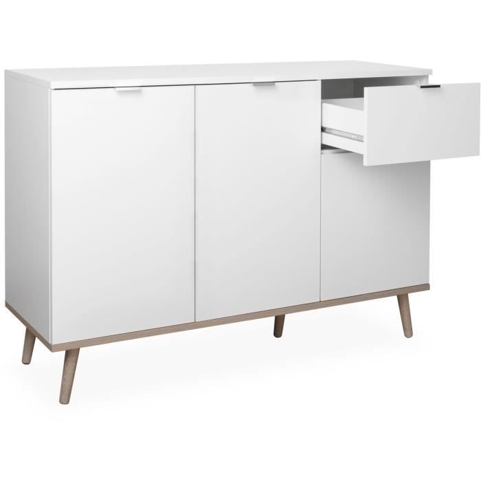 Buffet - GÖTEBORG 56 - Blanc / Chêne sonoma - 3 portes 1 tiroir - 120 x 85 x 40 cm