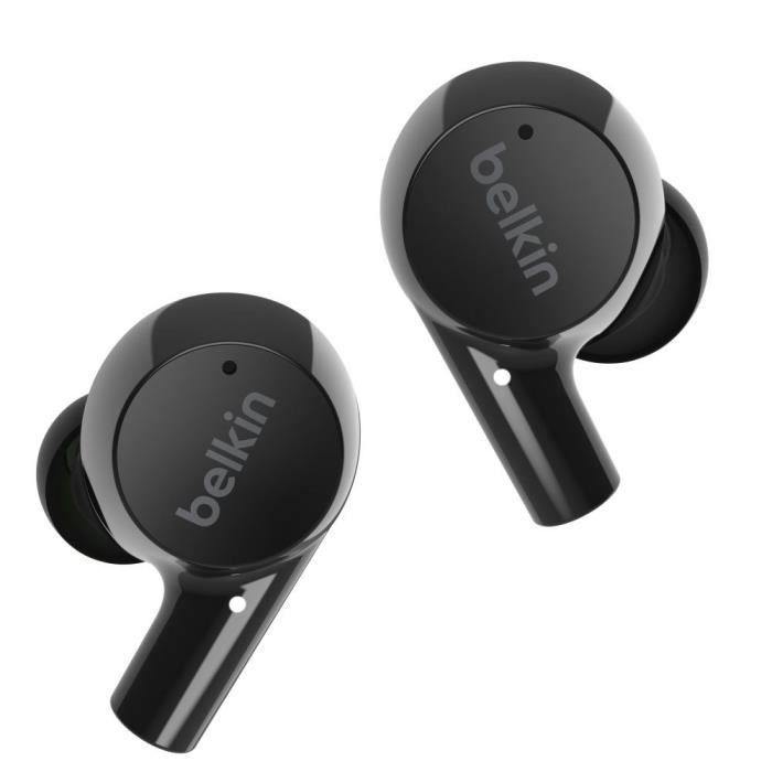 BELKIN SOUNDFORM™ Rise - Écouteurs sans fil True Wireless avec étui de recharge sans fil - 7h autonomie - IPX5 - Portée 10m - Noir