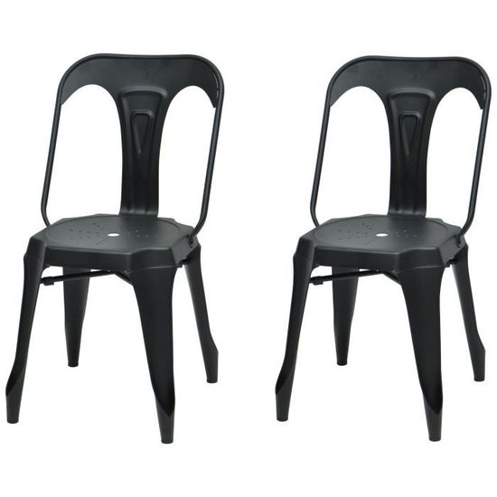 KRAFT Zoeli Lot de 2 chaises de salle à manger - Métal noir mat - Style industriel - L 44 x P 53 cm