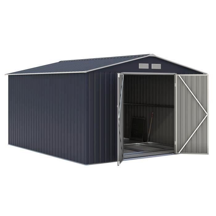Abri De Jardin En Metal 8 84m 2 Portes Battantes Gris
