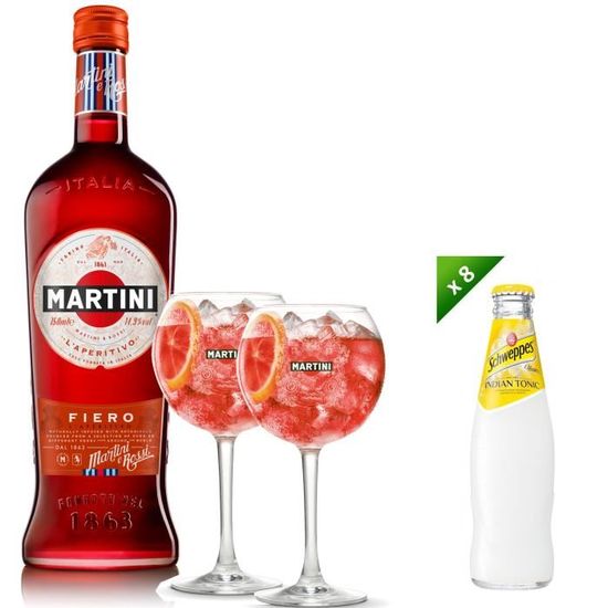 Martini Fiero Apéritif 14,4° 75 cl + Schweppes Indian Tonic 8x25 cl +  Martini Pack de 2 Verres Ballon - La cave Cdiscount