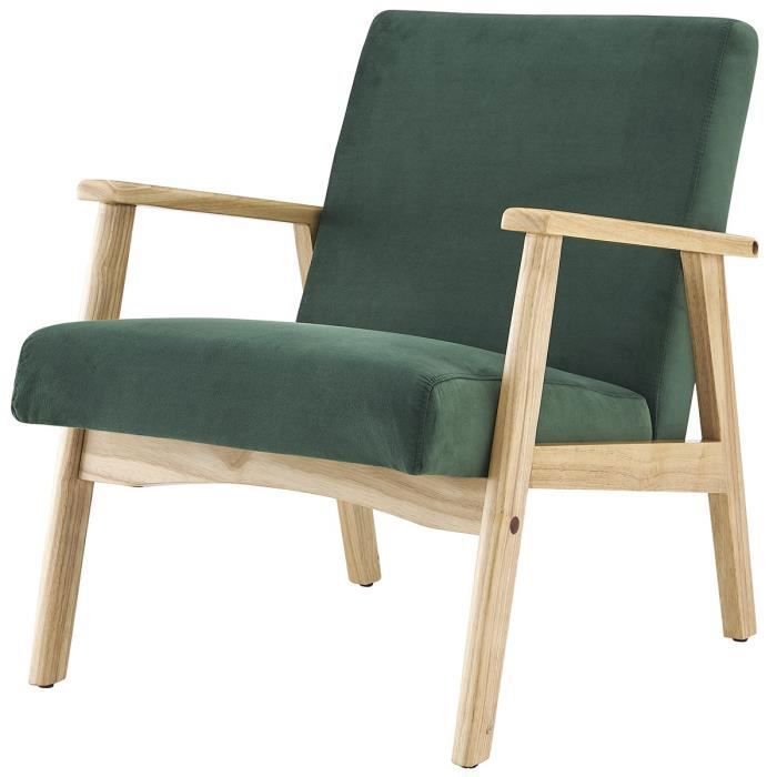 Tulio Fauteuil Scandinave Tissu Vert Et Bois Massif L 63 X P 78 X H 75 Cm Cdiscount Maison
